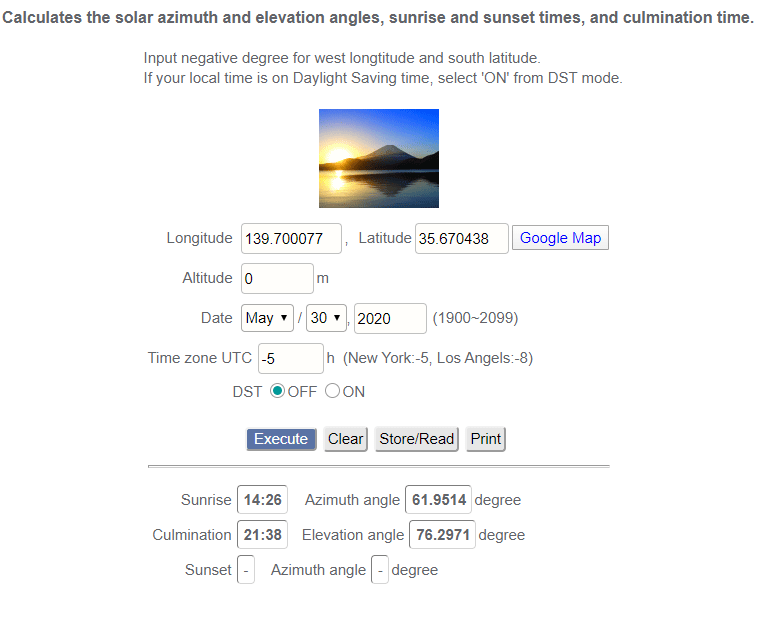 time How to calculate sunrise and sunset on on a given date and