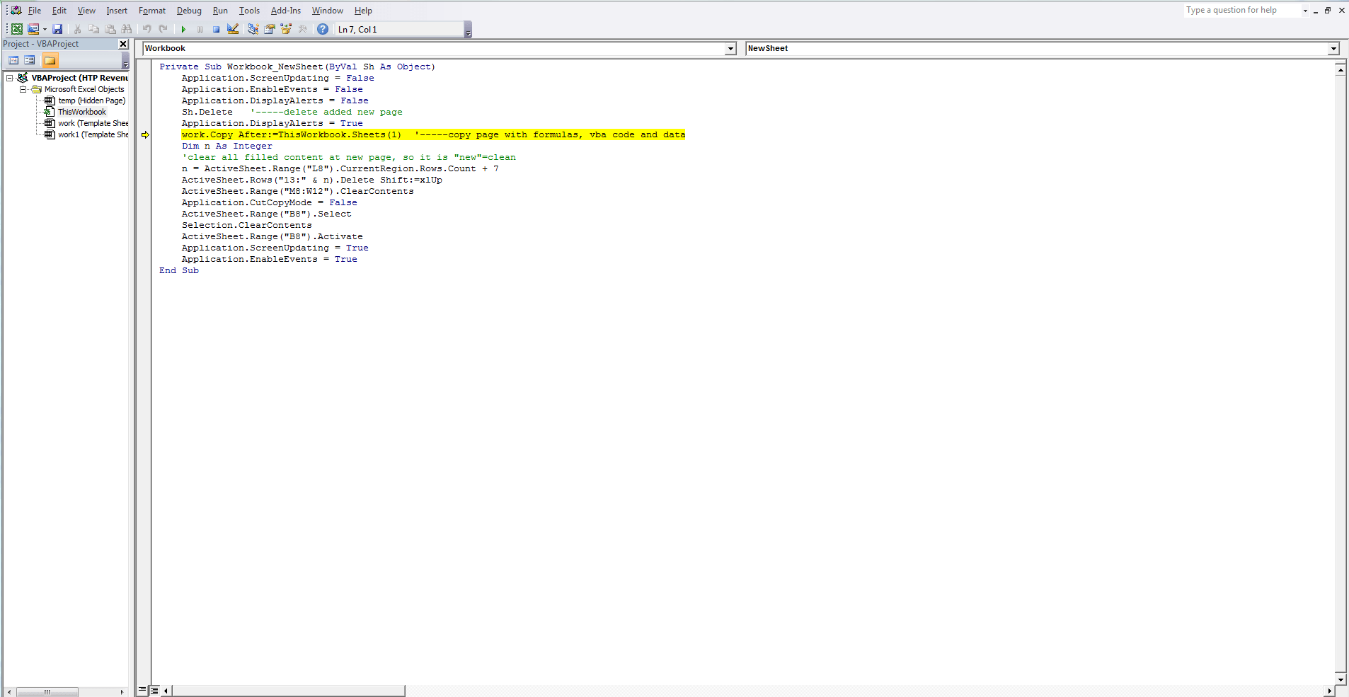 excel Create a new sheet using the format of an existing sheet using