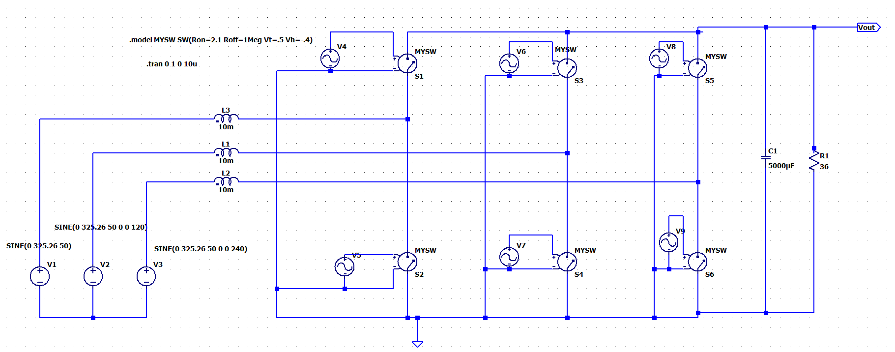 power electronics Need help with simulation of threephase active