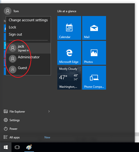 Windows 10 - Users already logged in at boot - Super User
