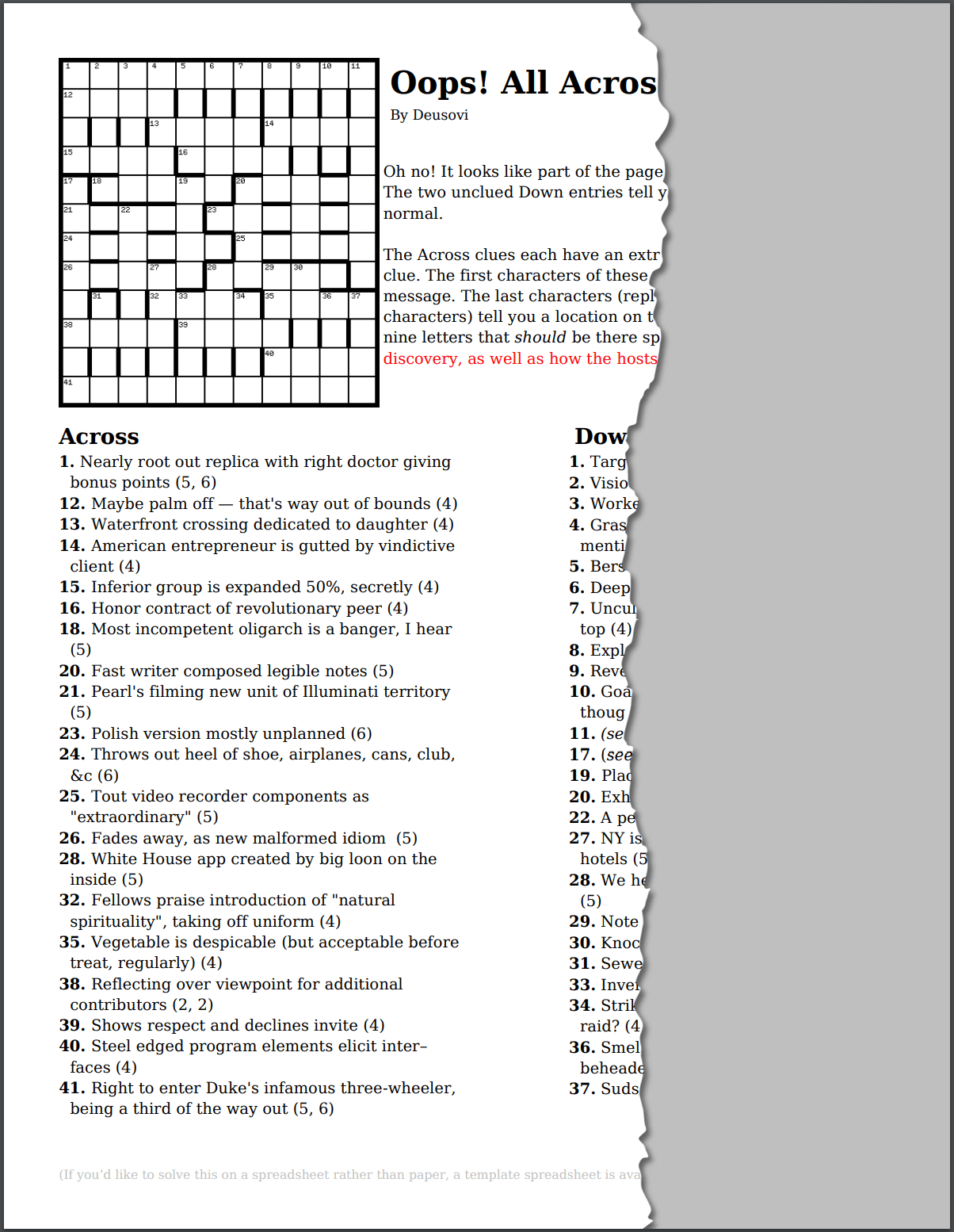 story Oops! All Acros Puzzling Stack Exchange