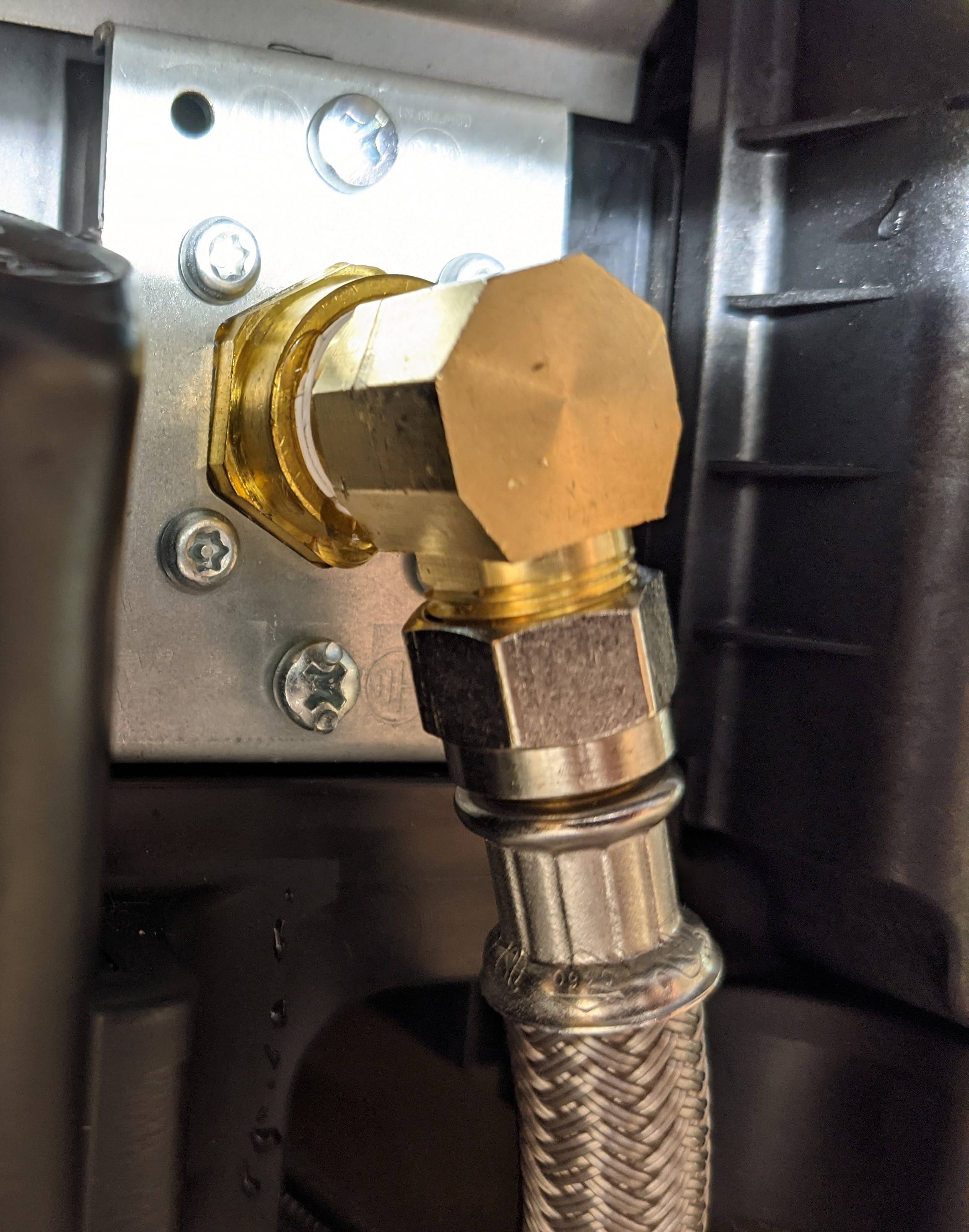 Dishwasher 3/8 inch 90° elbow leaks. How do I tighten it without