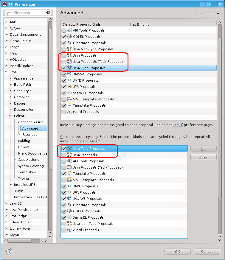 Eclipse IDE with Java Content Assist Overriding Field Names Stack