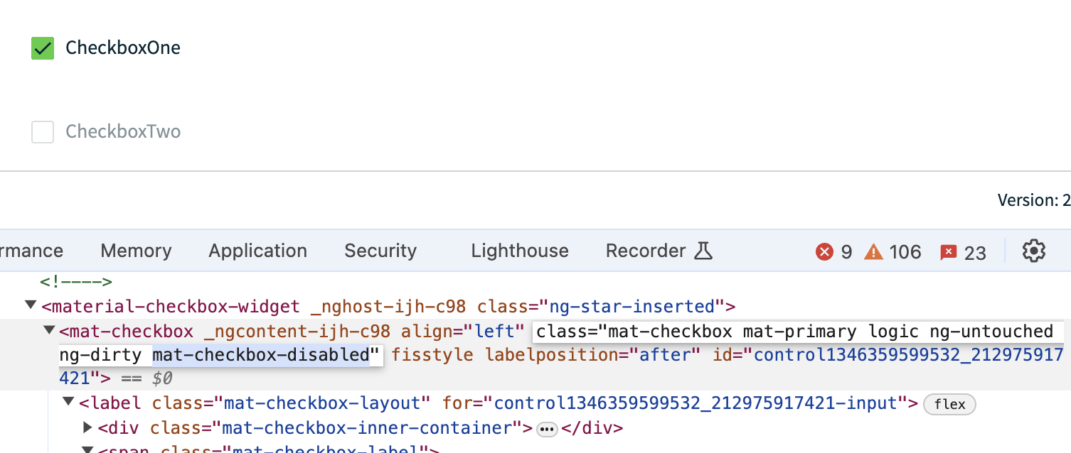 Why is Angular not applying matcheckboxdisabled CSS to disabled mat