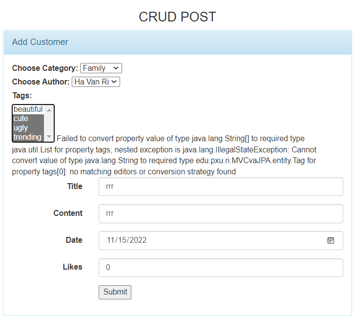 hibernate Failed to convert property value of type java.lang.String[] to required type java