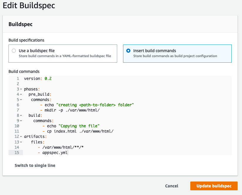 amazon web services - Codebuild - build project simple hello world 