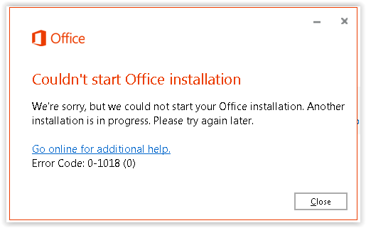 windows 7 - Office 2016 installation halts with message &ldquo;Another 