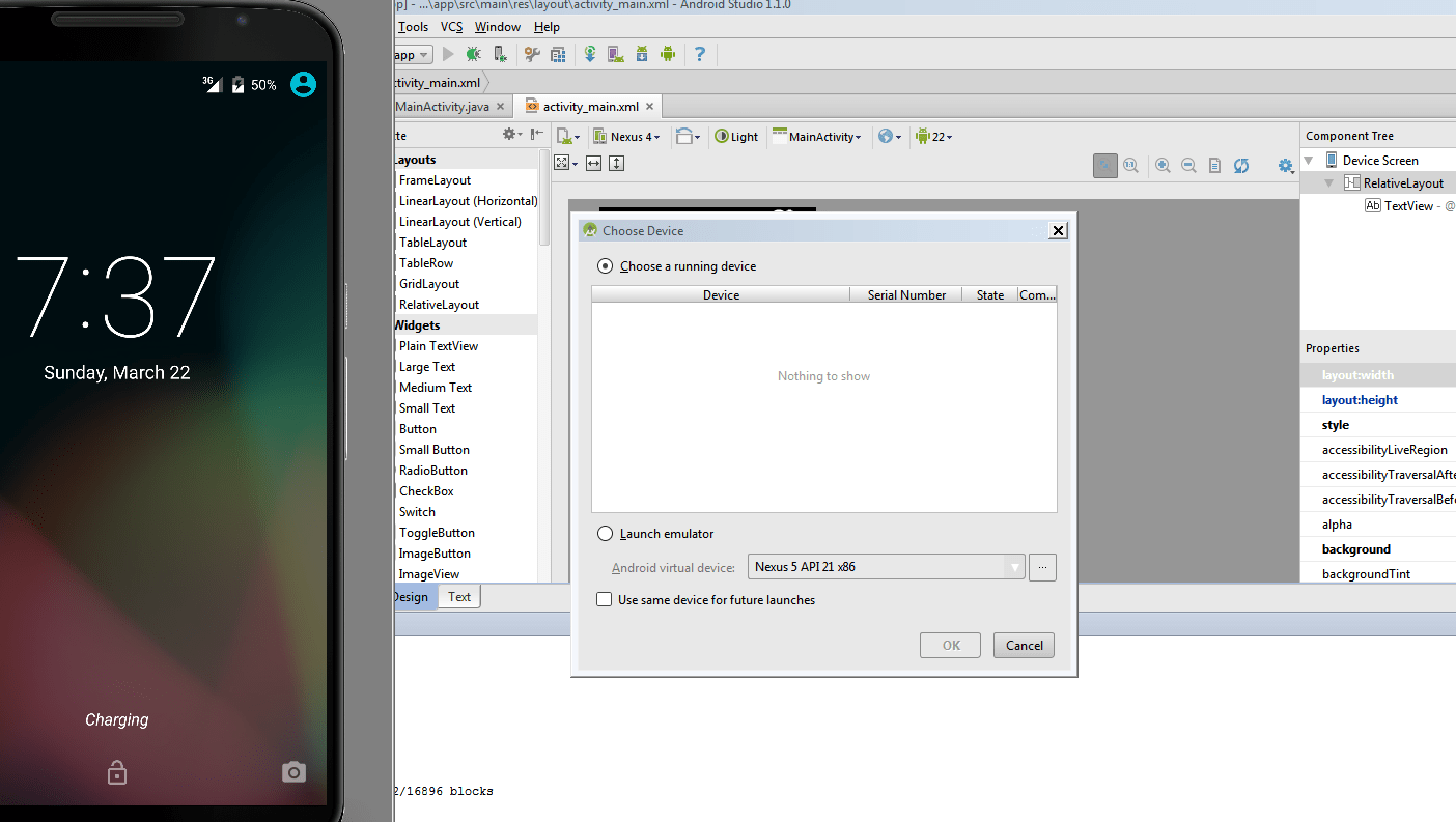 Android studio: emulator is running but not showing up in Run App 