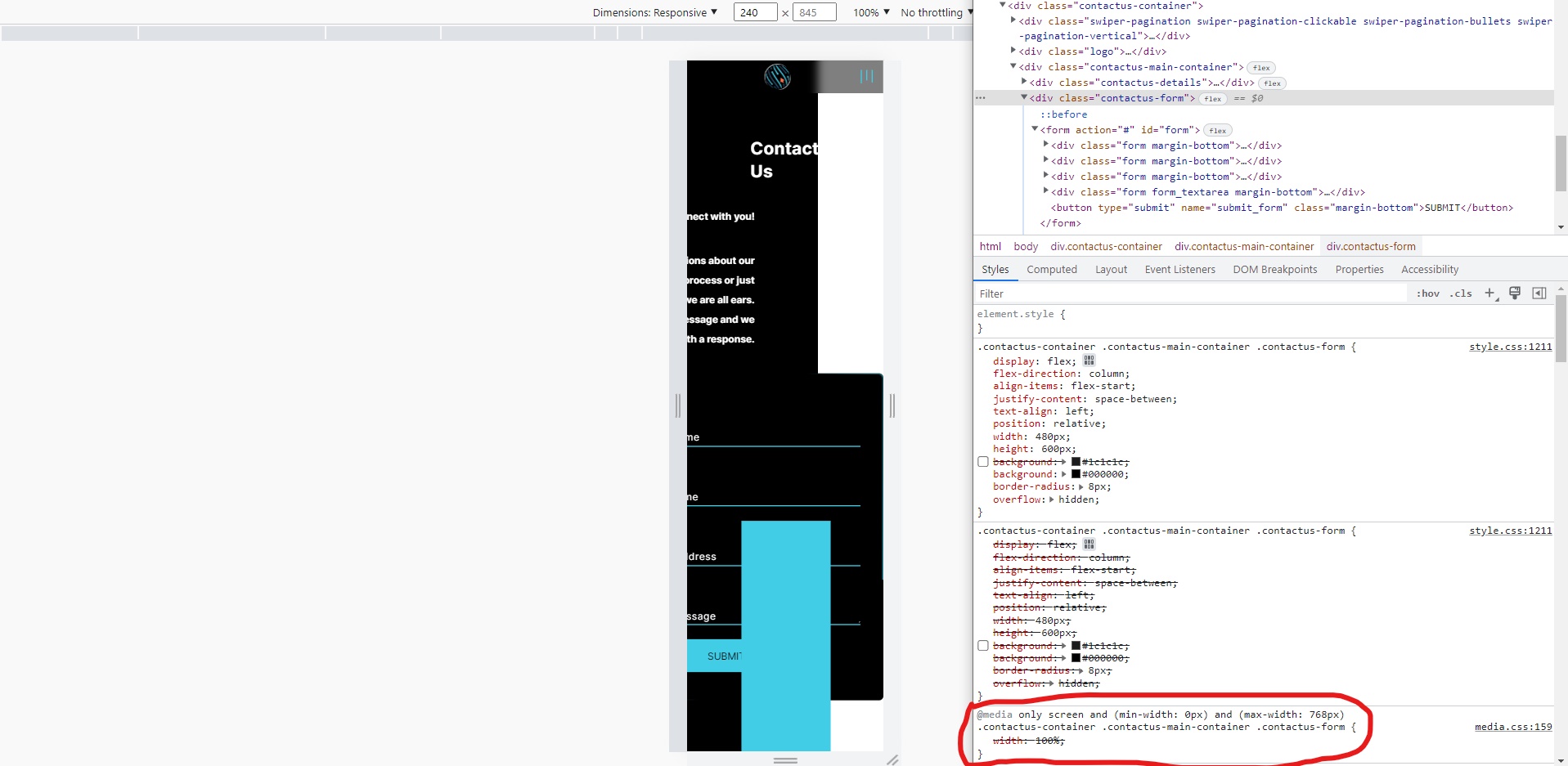 html Media query not working properly (Media query link after css