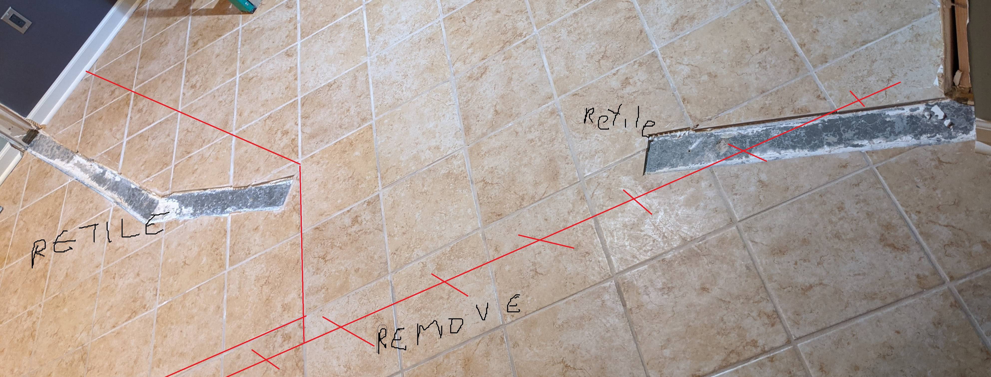flooring Idea to fill the tile gap after removing the wall Home