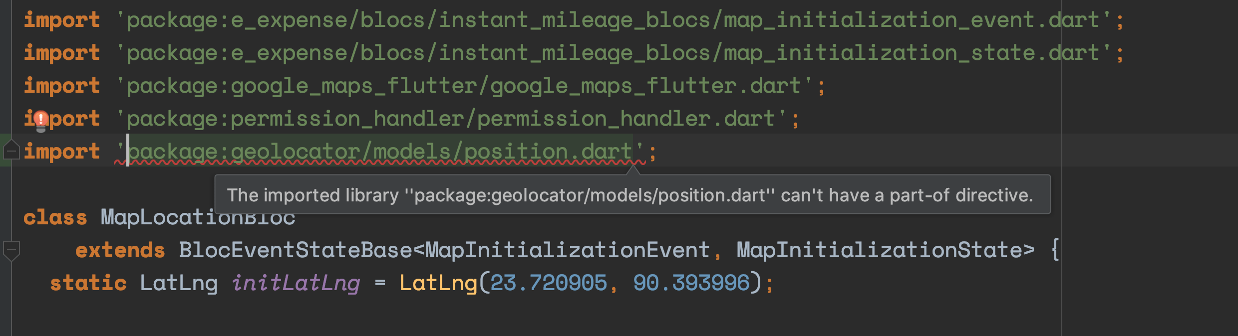 flutter The imported library 'packagegeolocator/model/position.dart