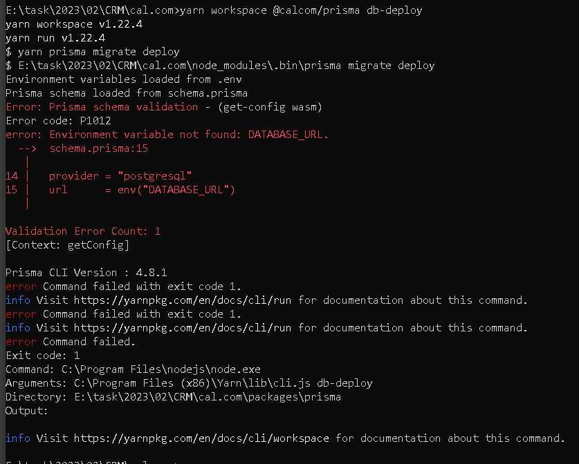 Error Prisma schema validation (getconfig wasm) in yarn prisma