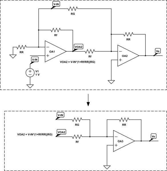 circuit analysis Two OpAmp Instrumentation Amplifier Gain derivation Electrical