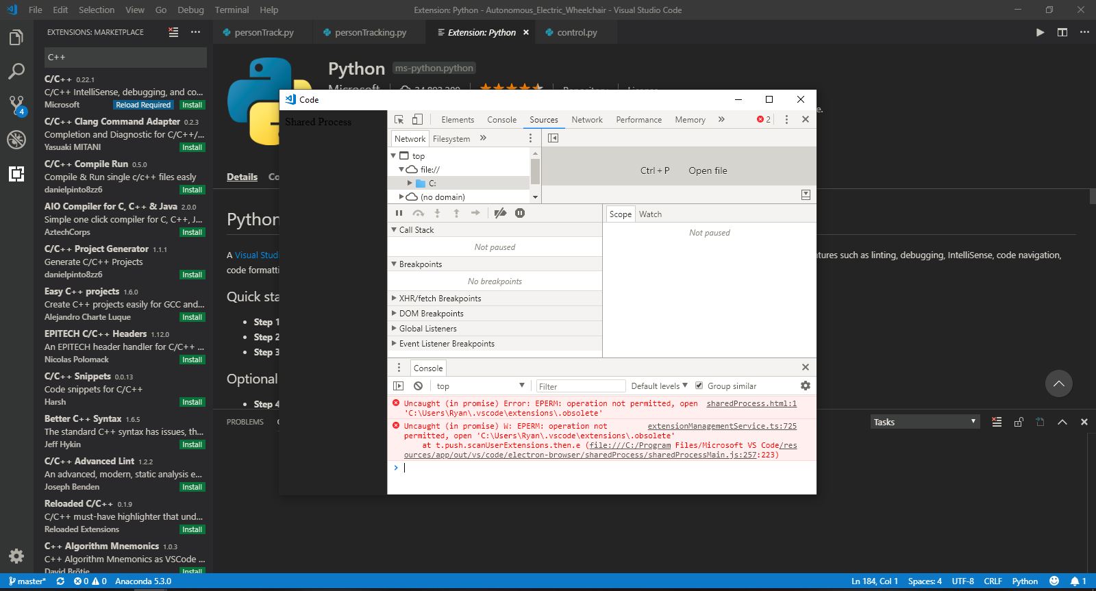 visual studio code VSCODE Cannot read property 'local' of undefined