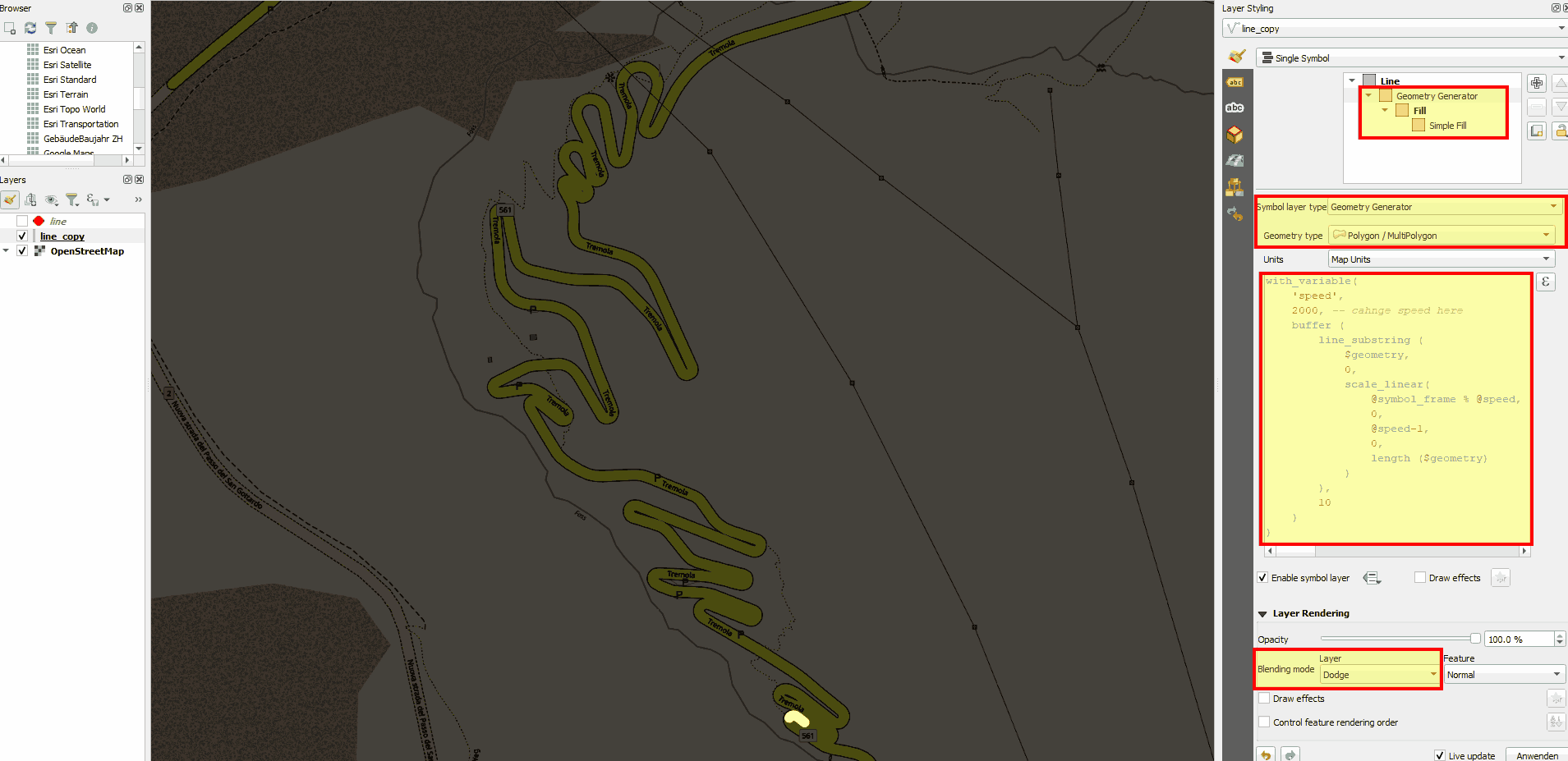expression Animating travelled path in QGIS without temporal