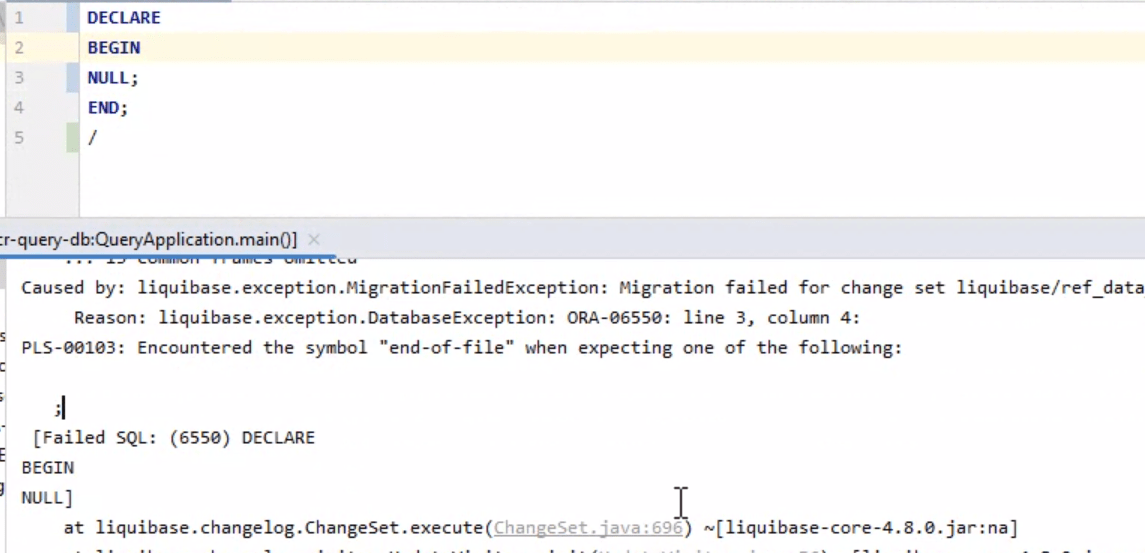 oracle Encountered the symbol end of file error while Pl/SQL