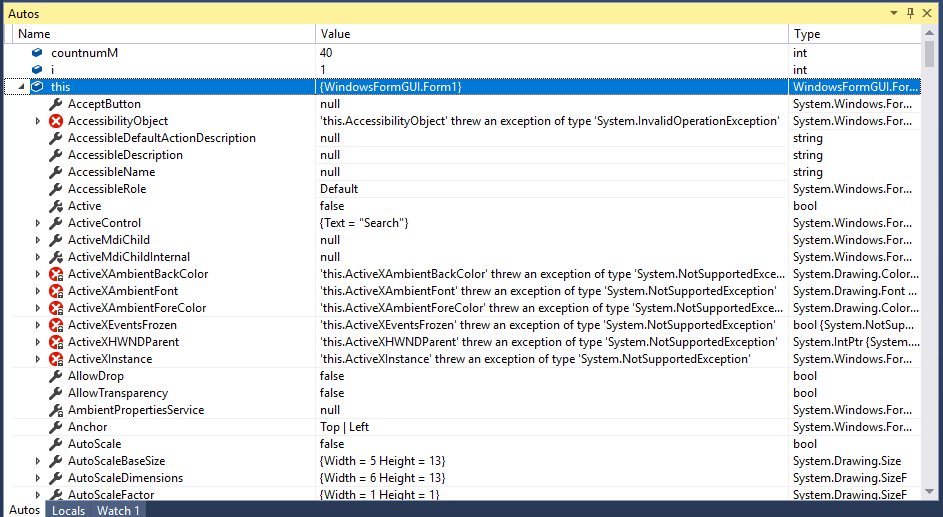 c 'accessibilityobject' threw an exception of type 'system