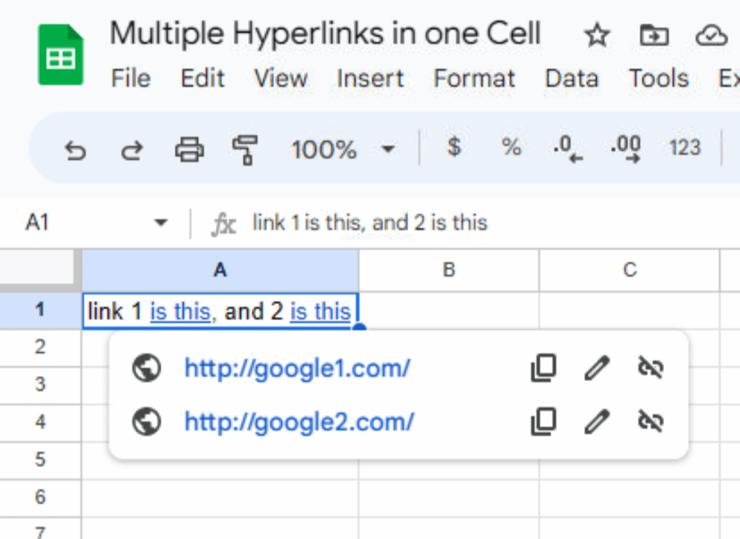 google sheets How can I put multiple hyperlinks inside the same cell