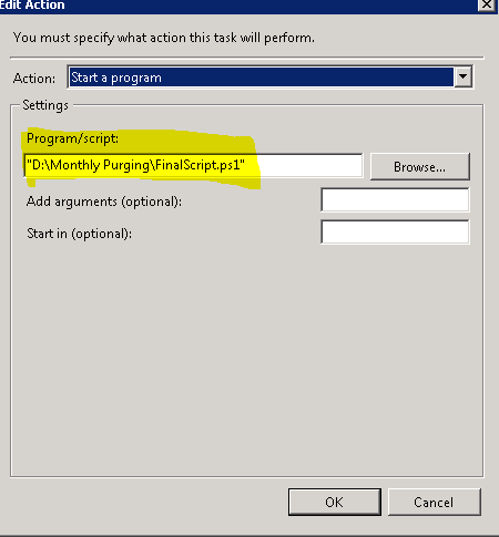 Running Powershell script from task scheduler when the name of the 