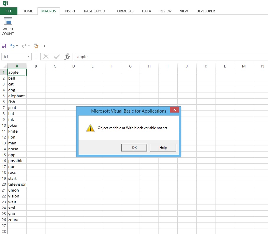 vba ERROR Object Variable or block variable not set.... what exactly