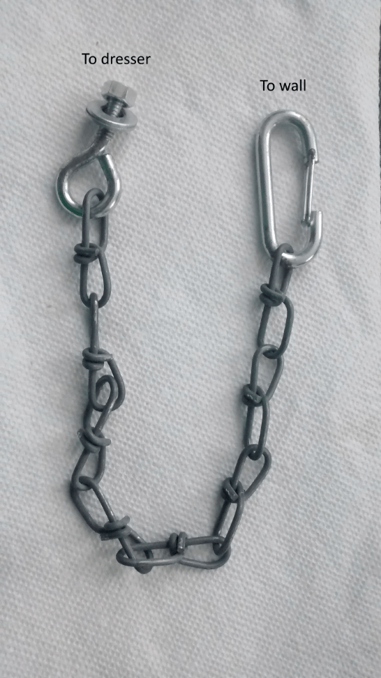 safety Correct hardware to attach to stud with this dresser anchor