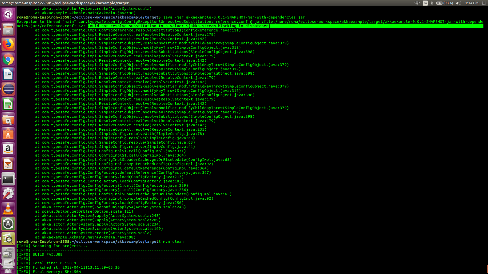 java Could not resolve substitution to value akka.streamblocking