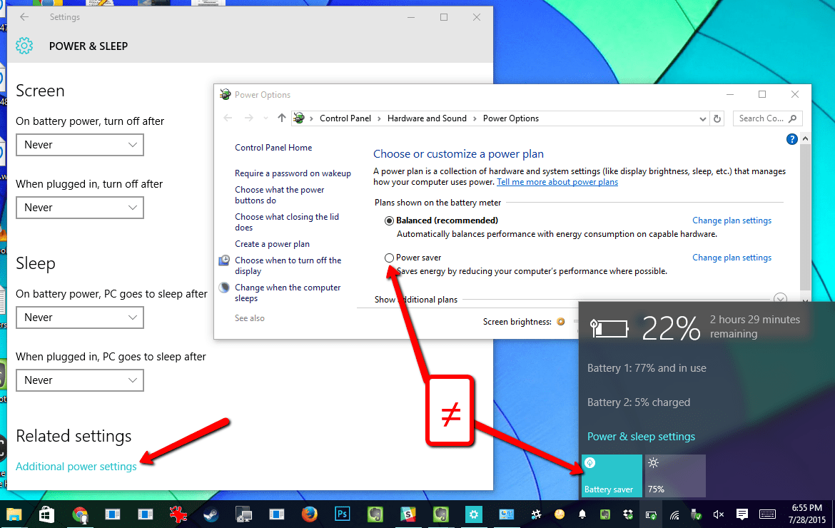 powersave Windows 10 has both battery saver option and power saver
