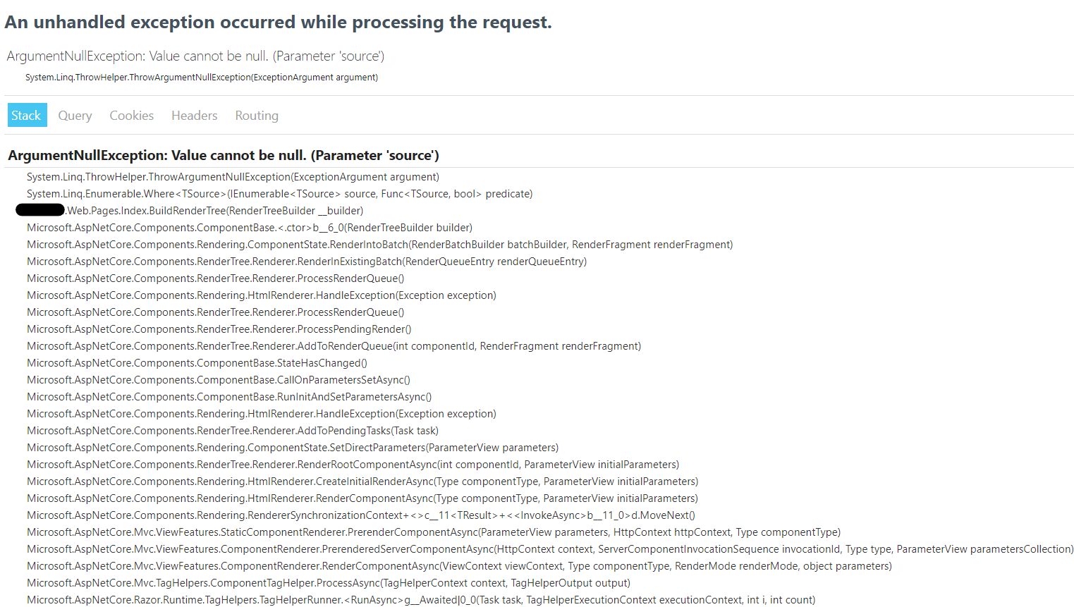c ArgumentNullException Value cannot be null. (Parameter 'source