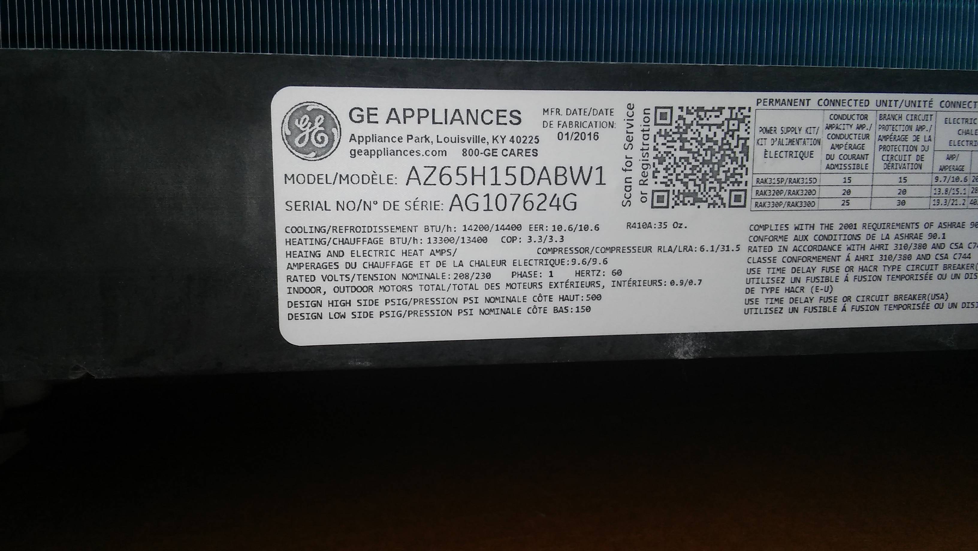 Wiring Ge 230 208 Zoneline Ac Heater Unit Home Improvement Stack