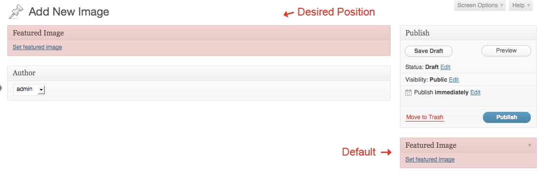 custom post types - How to change default position of WP meta 