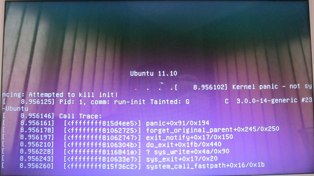 Cannot boot because: Kernel panic - not syncing: Attempted to kill 