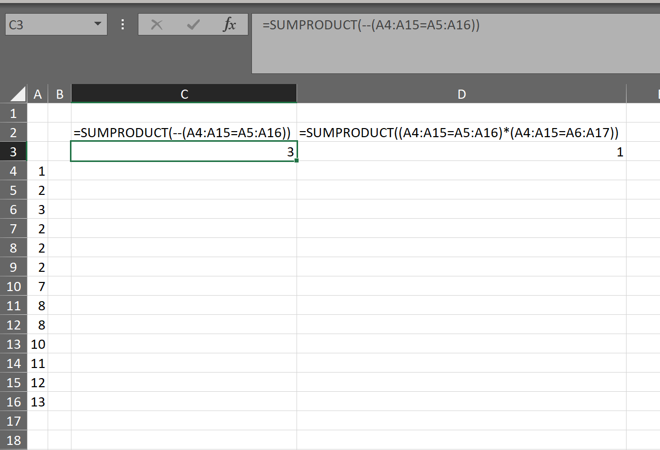 if statement - Excel: Count how many times a value appears in a row