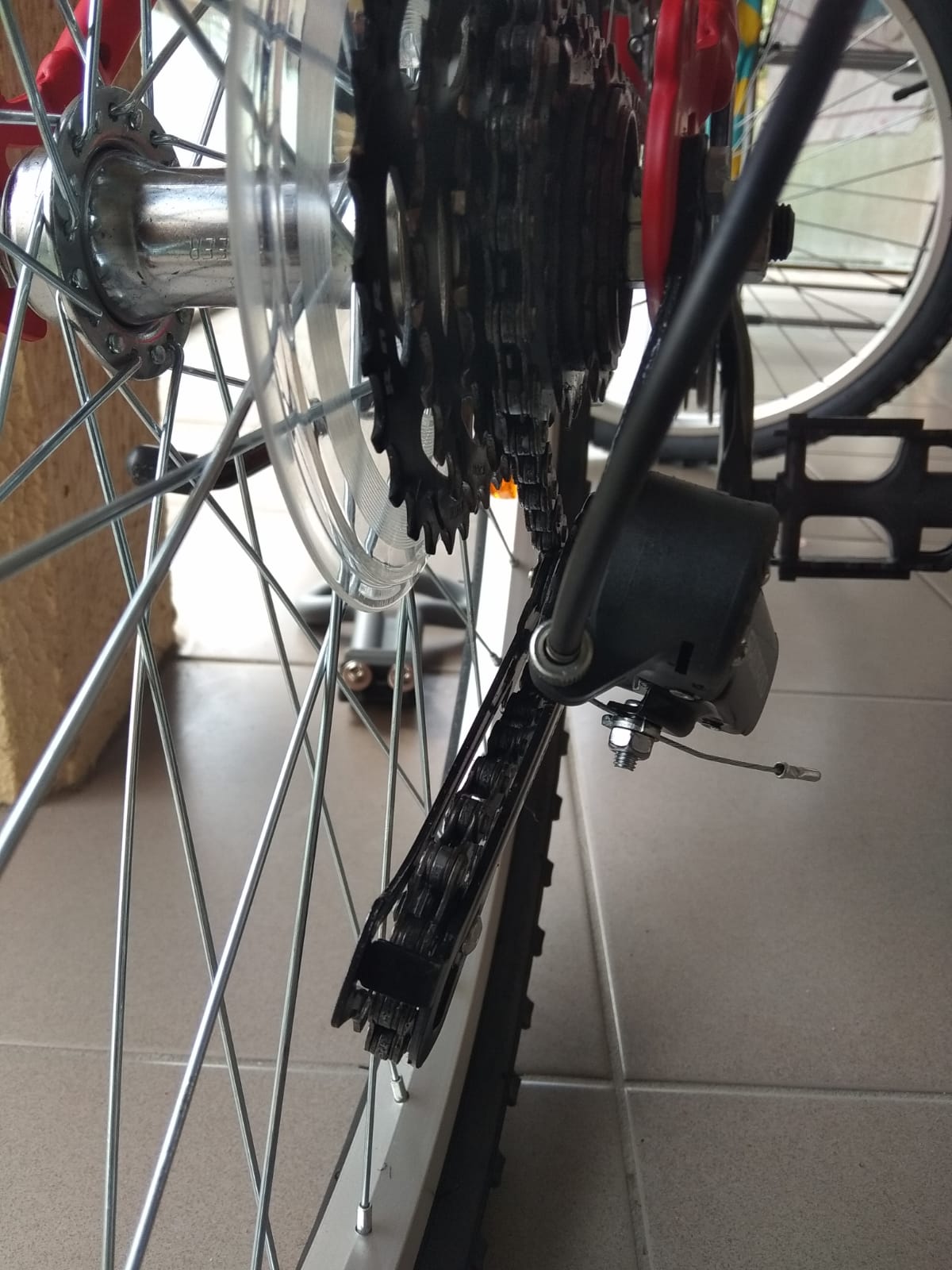 gears Rear derailleur hitting spokes in 4 largest cogs Bicycles