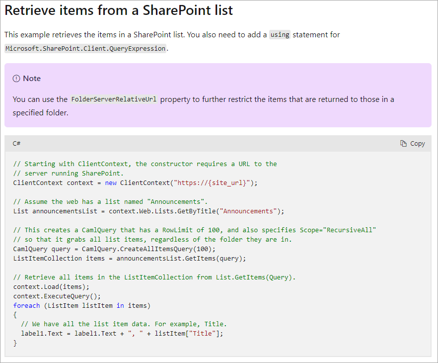 rest Get a list of files in a sub folder in the Documents Library of