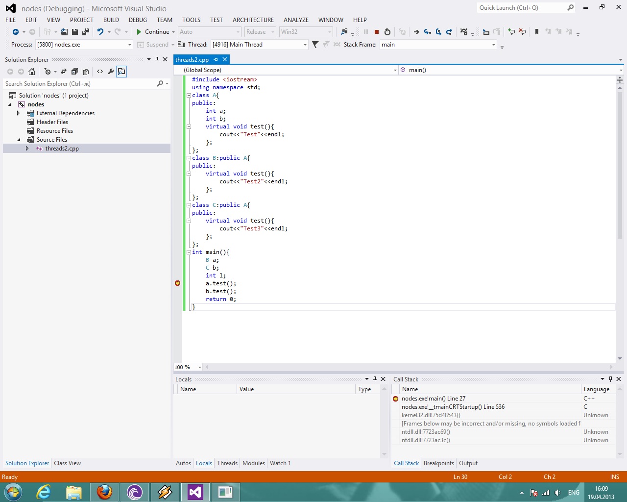 c++ Why locals and autos window in Visual Studio 2012 empty? Stack