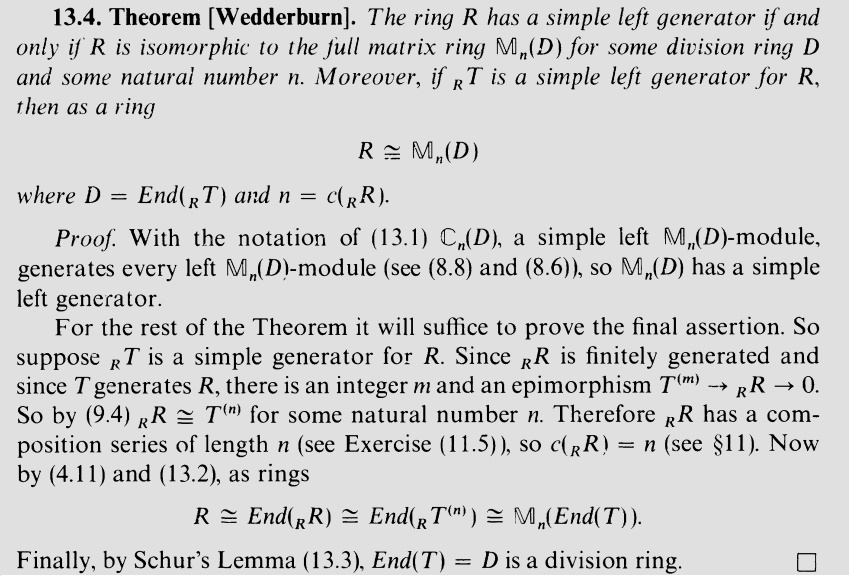 abstract algebra Problem with Wedderburn Theorem proof. Mathematics