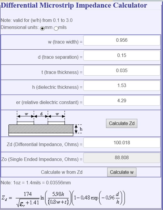 pcb design 100 Ohm diferential impedance microstrip PCB traces