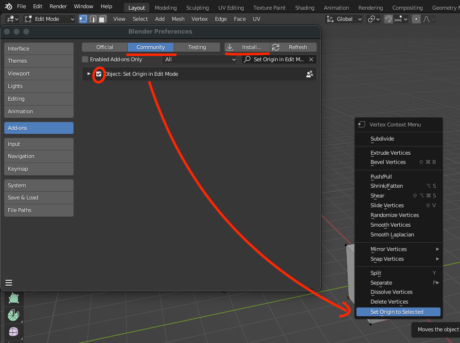 mesh Set cube origin (0, 0, 0) to its first first instead of cube