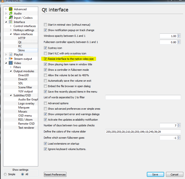 vlc media player - How to prevent VLC from automatically resizing 