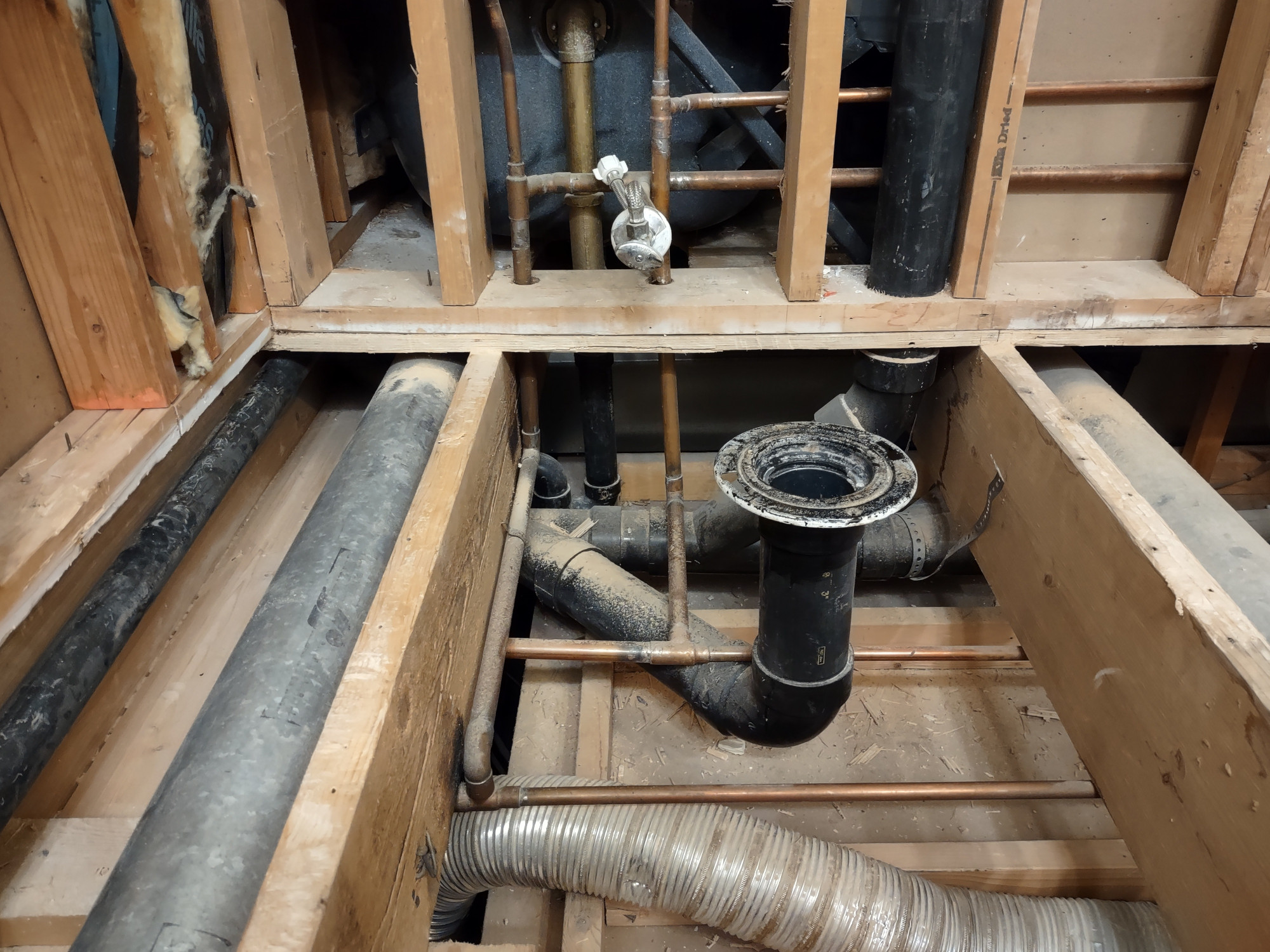 plumbing How do I attach subfloor around perimeter with vent and exhaust in the way? Home