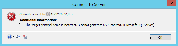 sql server - The target principal name is incorrect. Cannot 