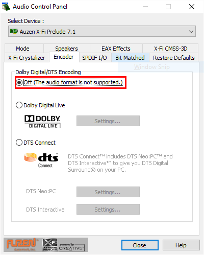 creative - Can&rsquo;t use Dolby Digital or DTS encoding: The audio 