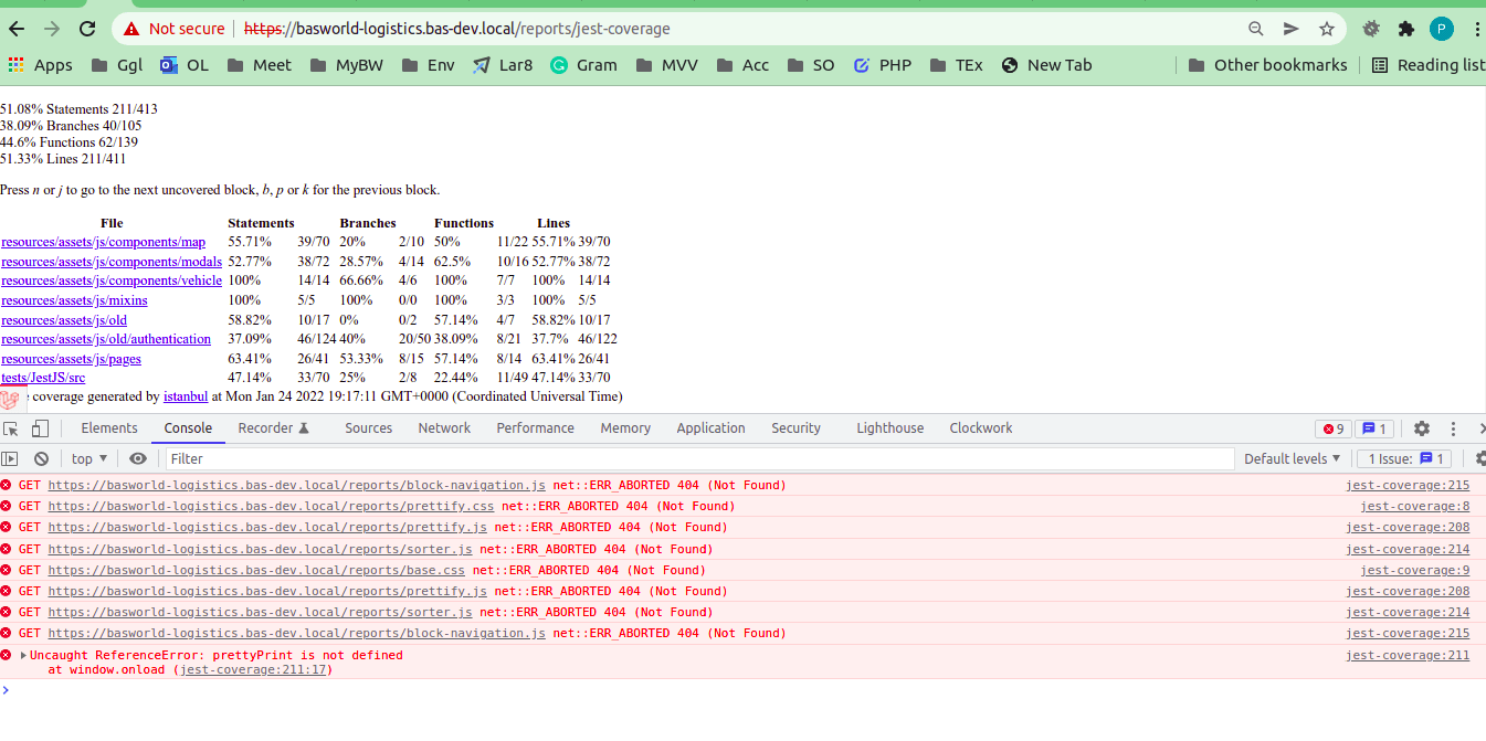 jestjs Display code coverage report using laravel route Stack Overflow