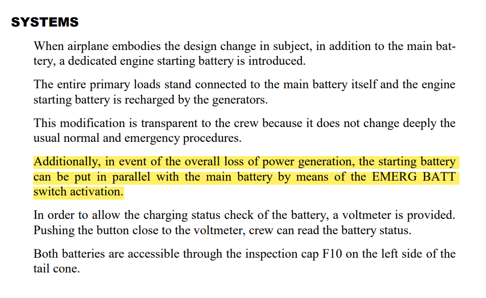 aircraft systems What does the "EMERG BATT switch" and the associated