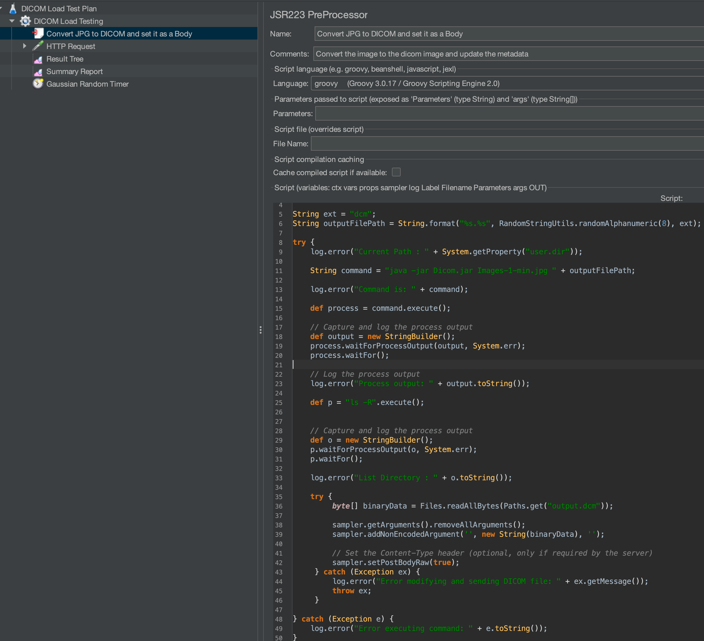Azure Load Test JMeter script that leverages the external JAR to