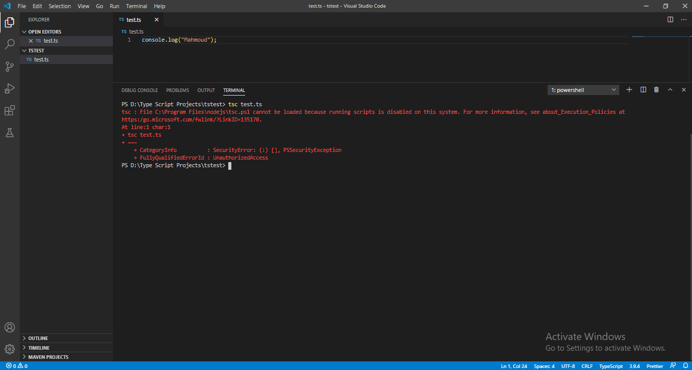 javascript - tsc : File C:\Program Files\nodejs\tsc.ps1 cannot be 