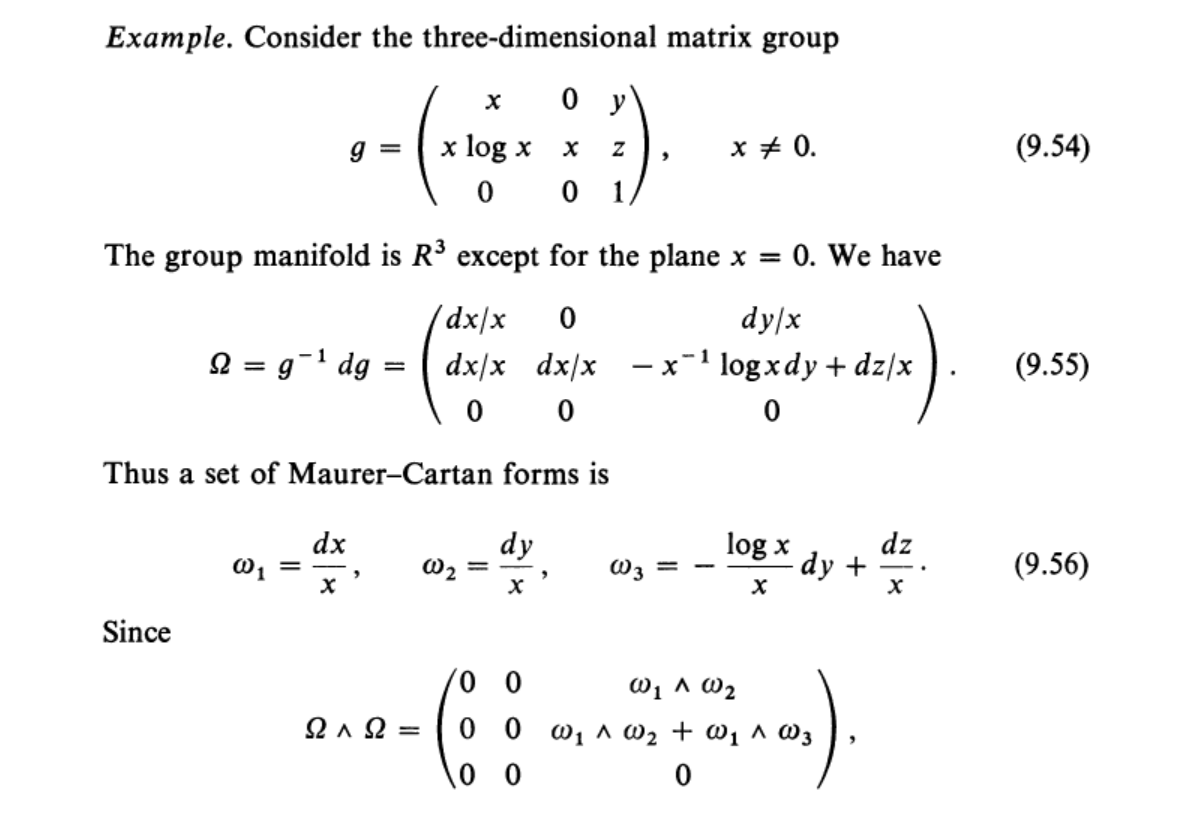 differential geometry Explicit computation of structural equations of