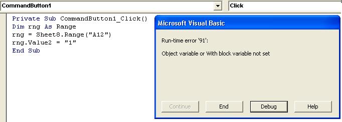 excel - simple vba code gives me run time error 91 object variable 