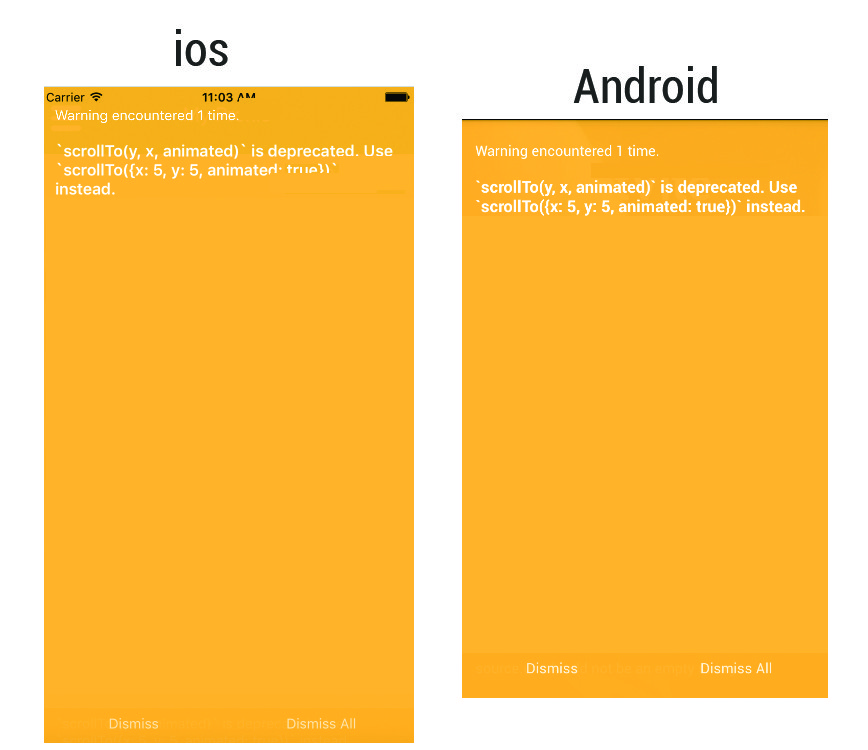 scrollTo(y,x,animated ) is deprecated in reactnative using ScrollView