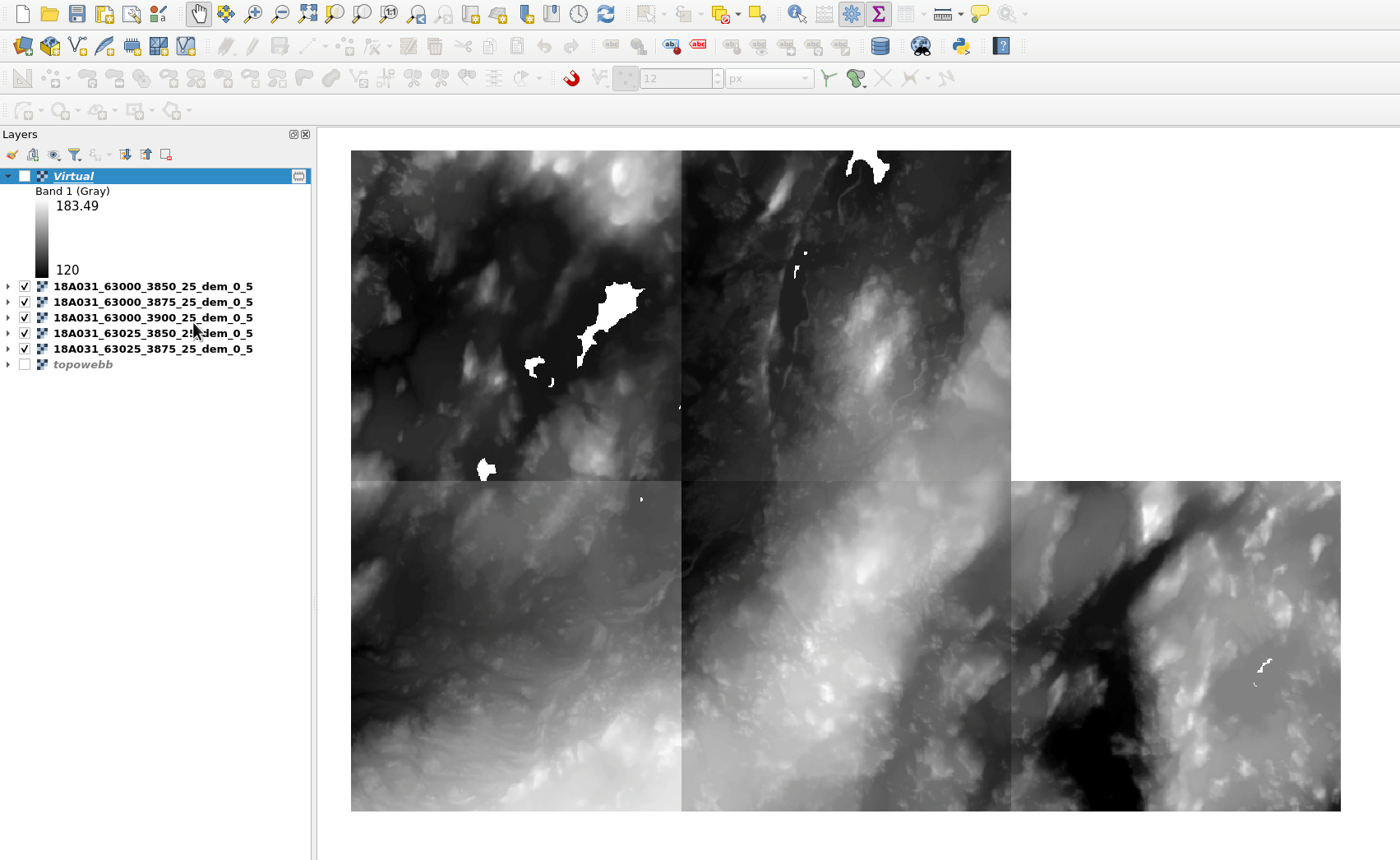 How do I fix the average shading of many .hgt tiles in QGIS
